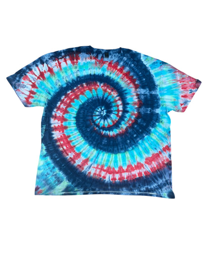 Adult 4XL Blue Red and Green Spiral Ice Dye Tie Dye Shirt