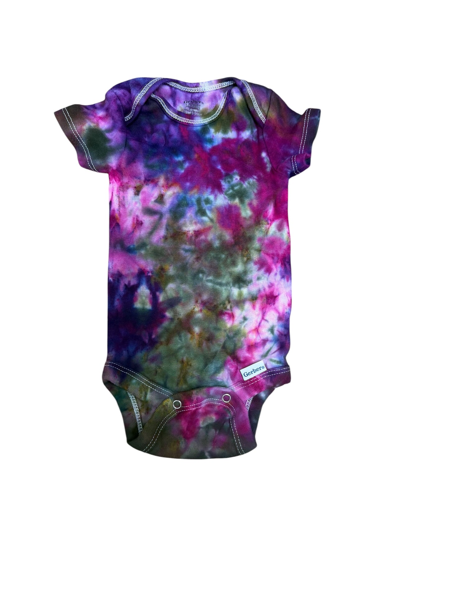 Infant 0-3 Months Blue Green Purple and Brown Scrunch Ice Dye Tie Dye Onesie