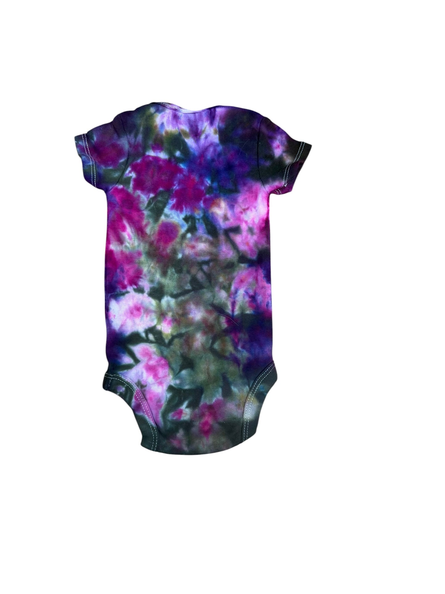 Infant 0-3 Months Blue Green Purple and Brown Scrunch Ice Dye Tie Dye Onesie