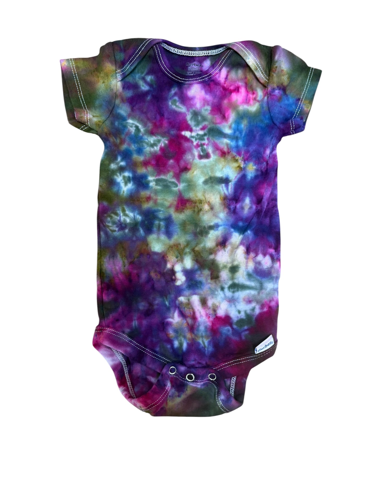 Infant 6-9 Months Blue Green Purple and Brown Scrunch Ice Dye Tie Dye Onesie