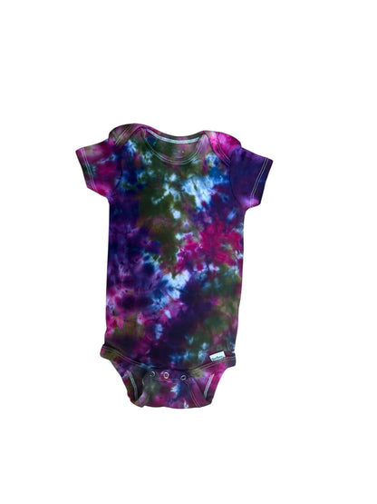 Infant 12 Months Blue Green Purple and Brown Scrunch Ice Dye Tie Dye Onesie