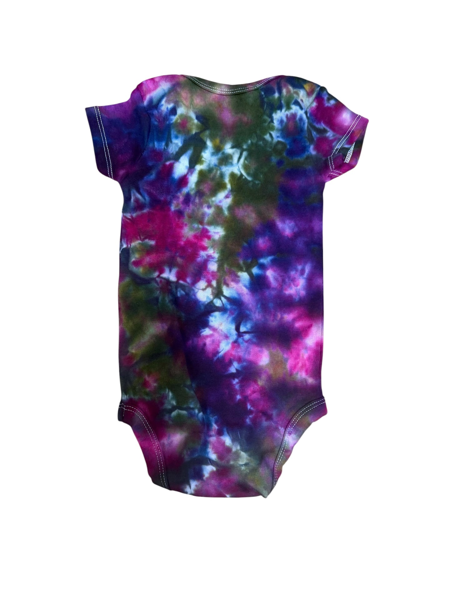 Infant 12 Months Blue Green Purple and Brown Scrunch Ice Dye Tie Dye Onesie