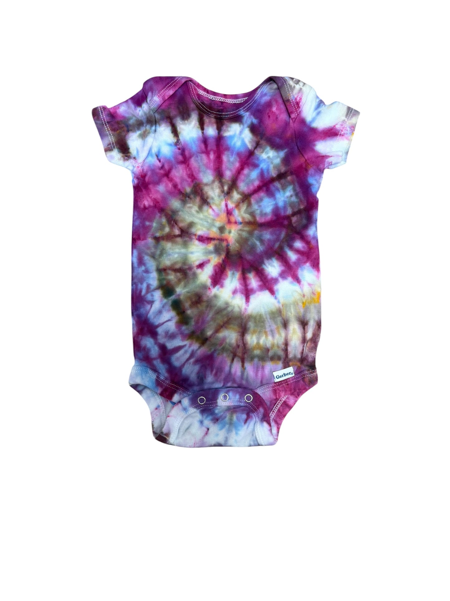 Infant 12 Months Blue Purple and Brown Spiral Ice Dye Tie Dye Onesie