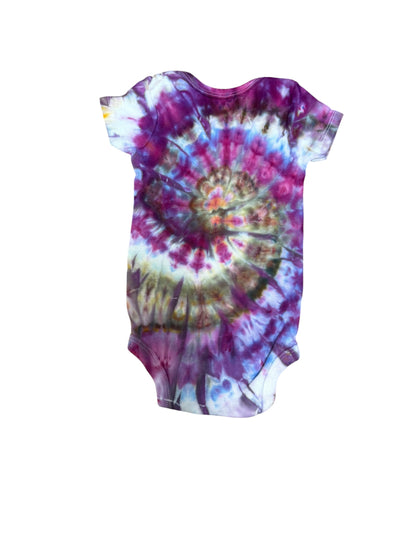 Infant 12 Months Blue Purple and Brown Spiral Ice Dye Tie Dye Onesie