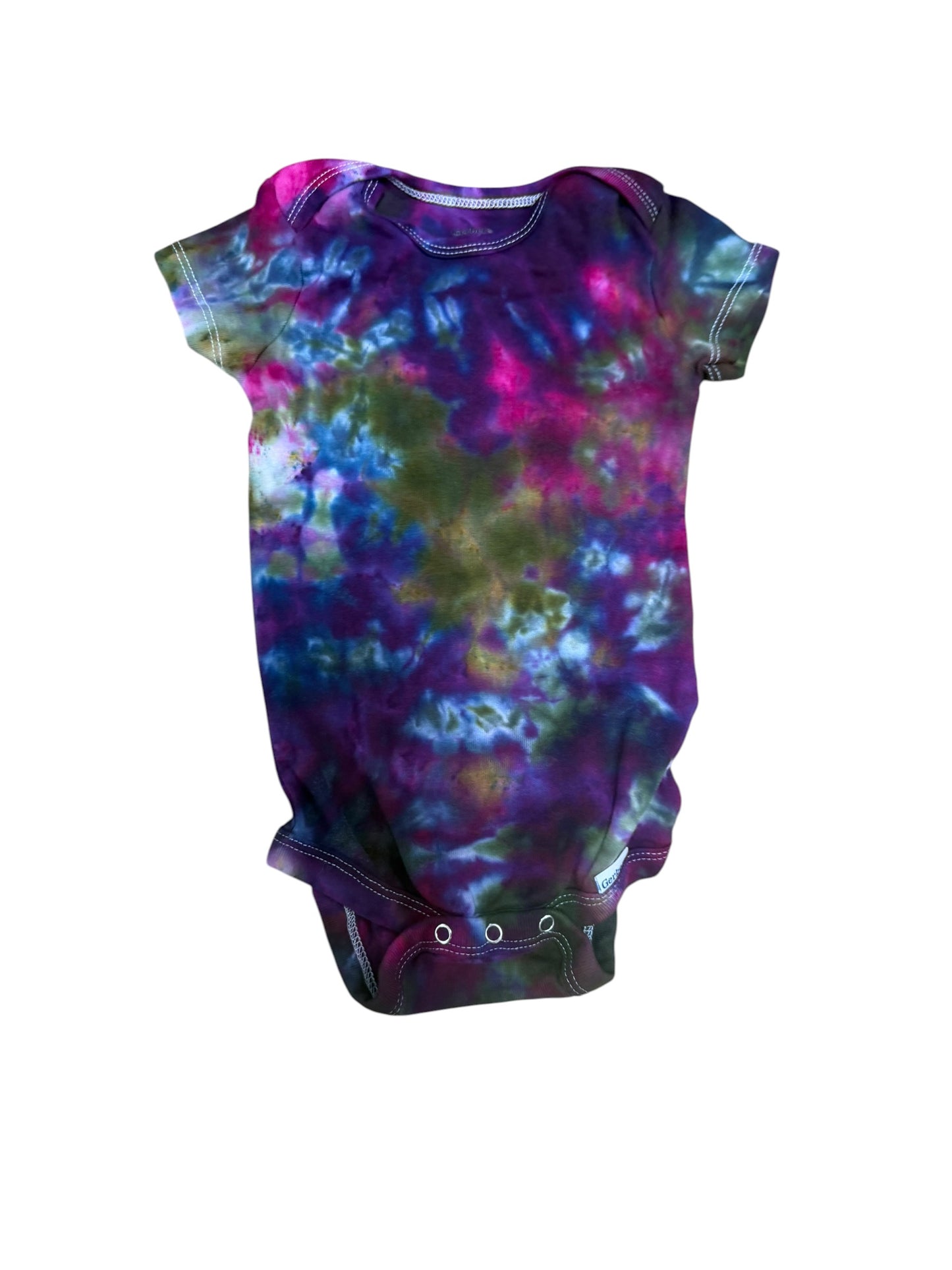 Infant 12 Months Blue Green Purple and Brown Scrunch Ice Dye Tie Dye Onesie