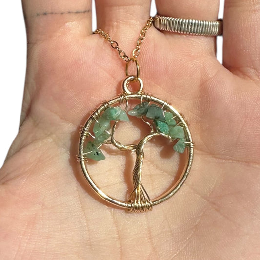 Sterling Silver|14kt Gold Filled Wire Wrapped Crystal Tree of Life and Balance Pendant