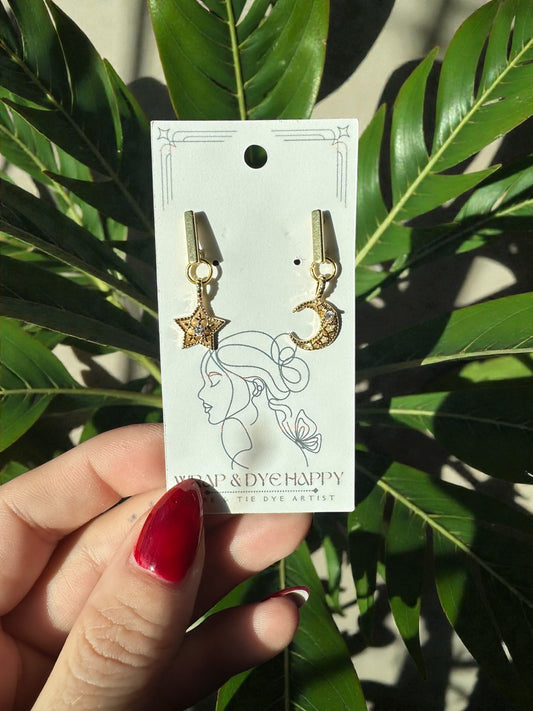 Gold Hypoallergenic Star and Moon Dangle Earring