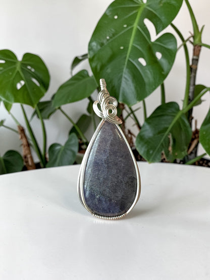 Sterling Silver Wire Wrapped Lepidolite Crystal Bezel Pendant