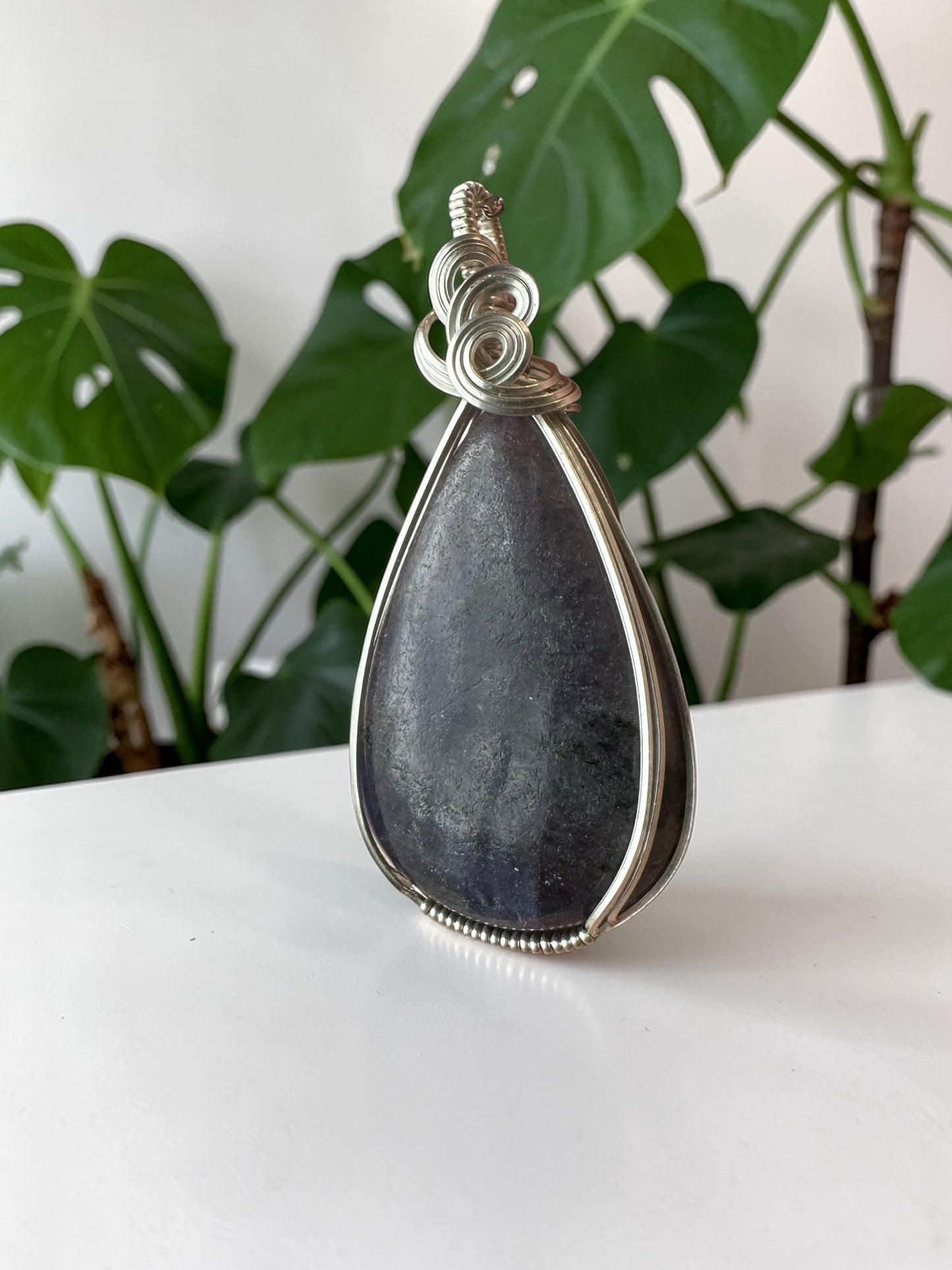 Sterling Silver Wire Wrapped Lepidolite Crystal Bezel Pendant