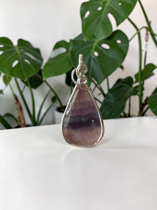 Sterling Silver Wire Wrapped Fluorite Crystal Bezel Pendant