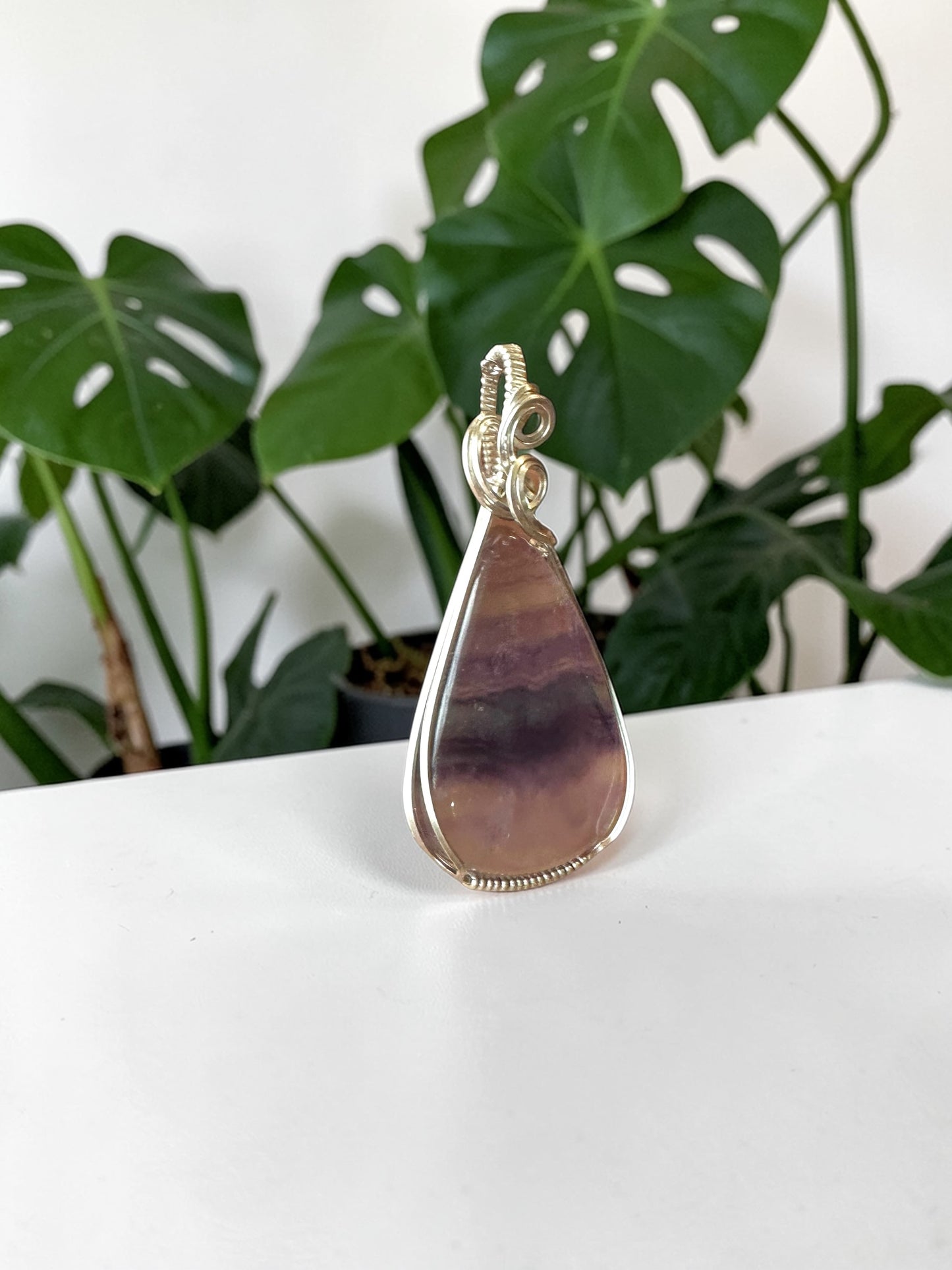 Sterling Silver Wire Wrapped Fluorite Crystal Bezel Pendant