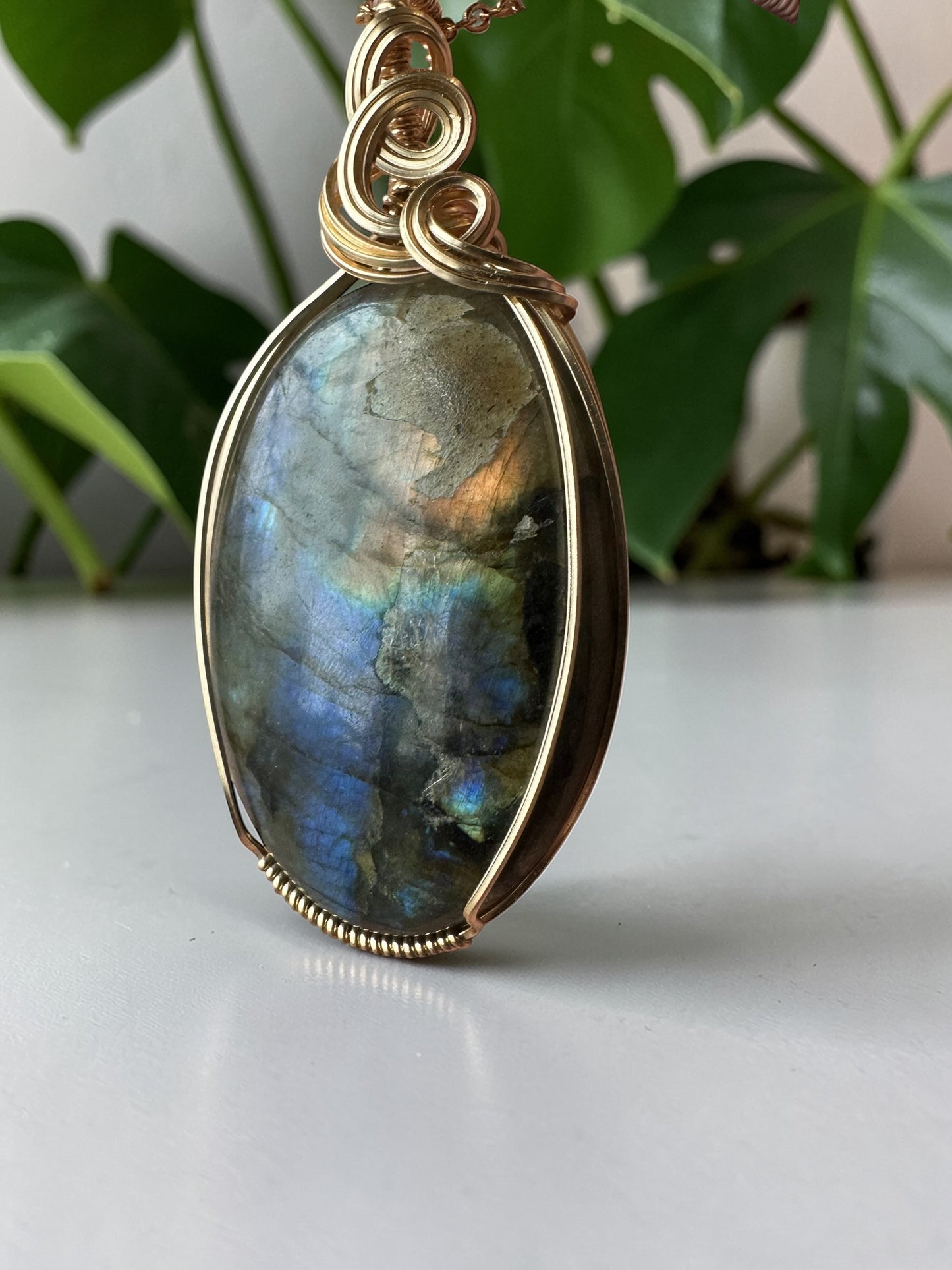 14kt Gold Filled Wire Wrapped Labradorite Crystal Bezel Pendant