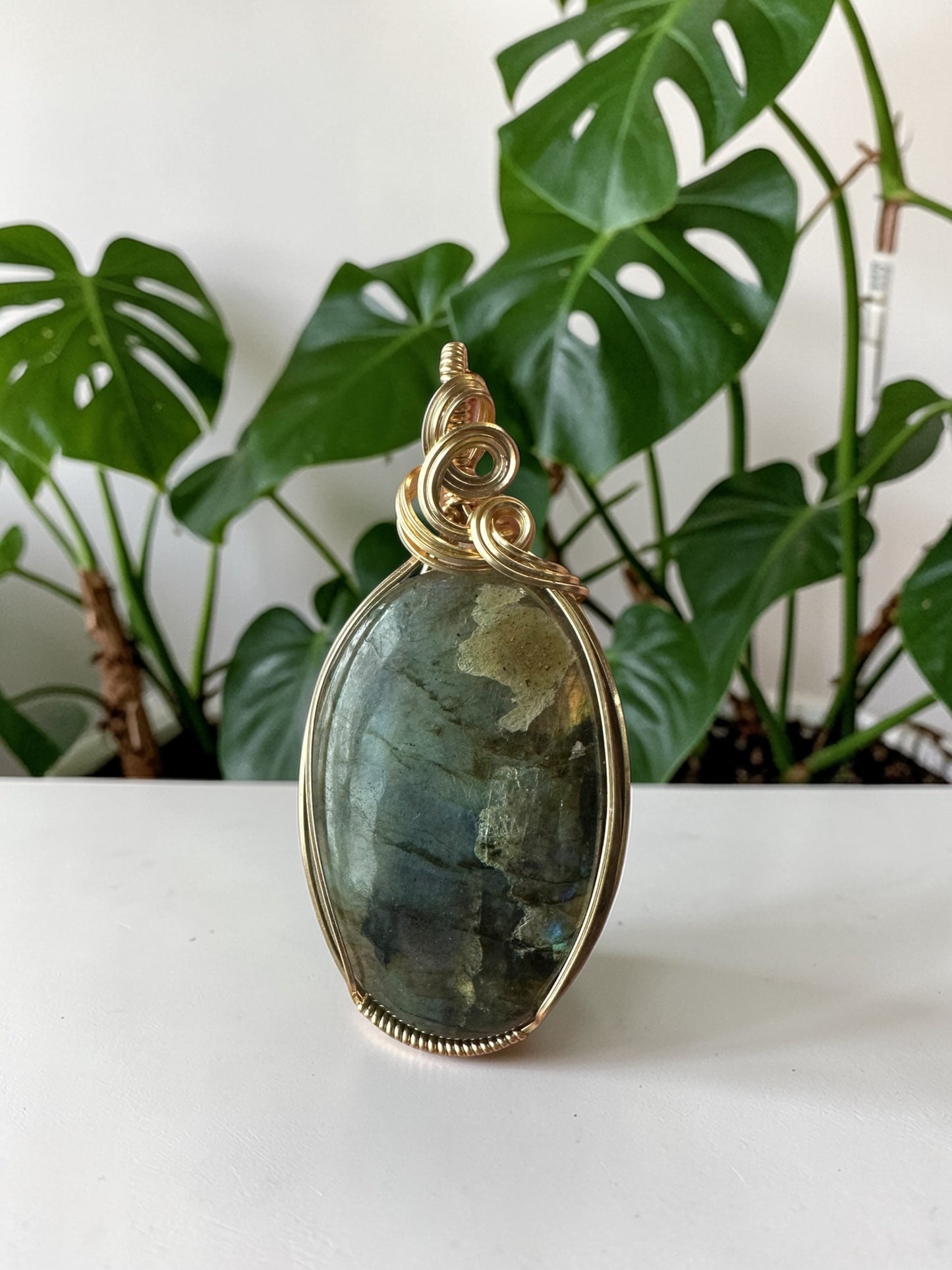 14kt Gold Filled Wire Wrapped Labradorite Crystal Bezel Pendant