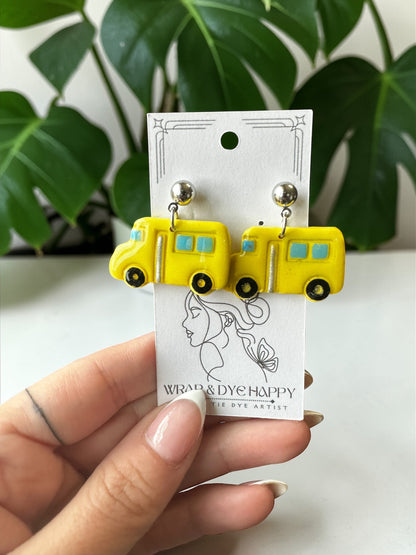 Hypoallergenic Clay School Bus Dangle/Stud Earrings