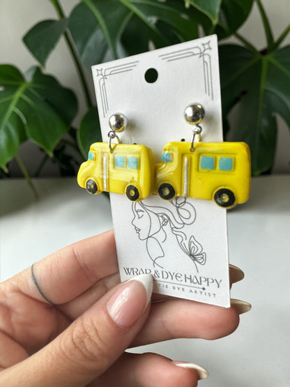 Hypoallergenic Clay School Bus Dangle/Stud Earrings