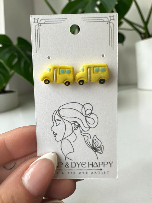 Hypoallergenic Clay School Bus Dangle/Stud Earrings