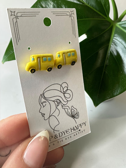 Hypoallergenic Clay School Bus Dangle/Stud Earrings