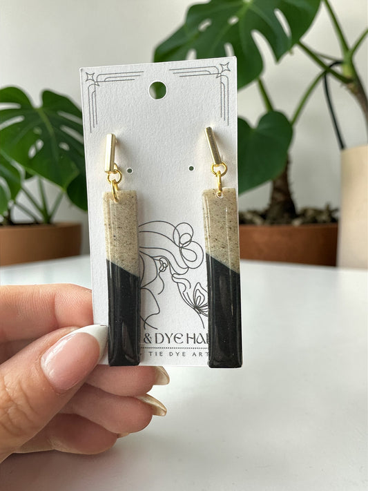 Hypoallergenic Clay Granite and Black Dangle Earrings