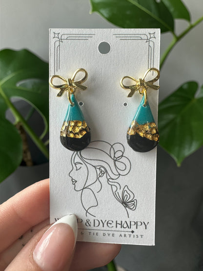Hypoallergenic Clay Teal Green Silver and Black Dangle Earrings
