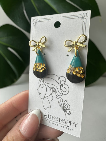 Hypoallergenic Clay Teal Green Silver and Black Dangle Earrings