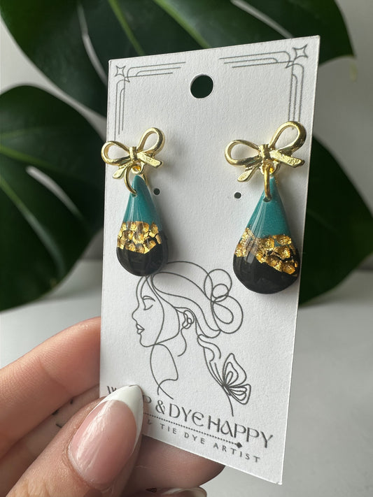 Hypoallergenic Clay Teal Green Silver and Black Dangle Earrings
