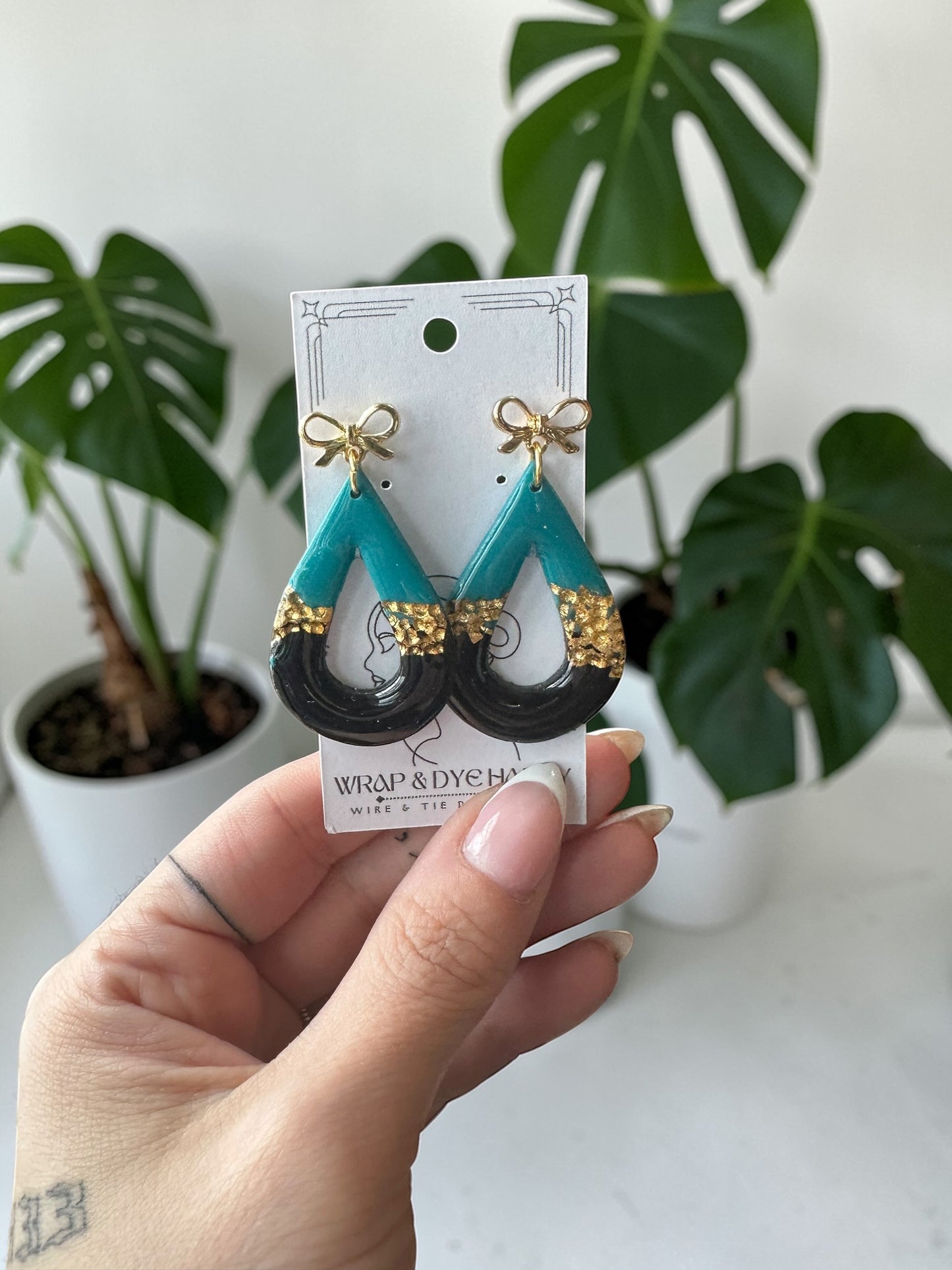 Hypoallergenic Clay Teal Green Silver and Black Dangle Earrings