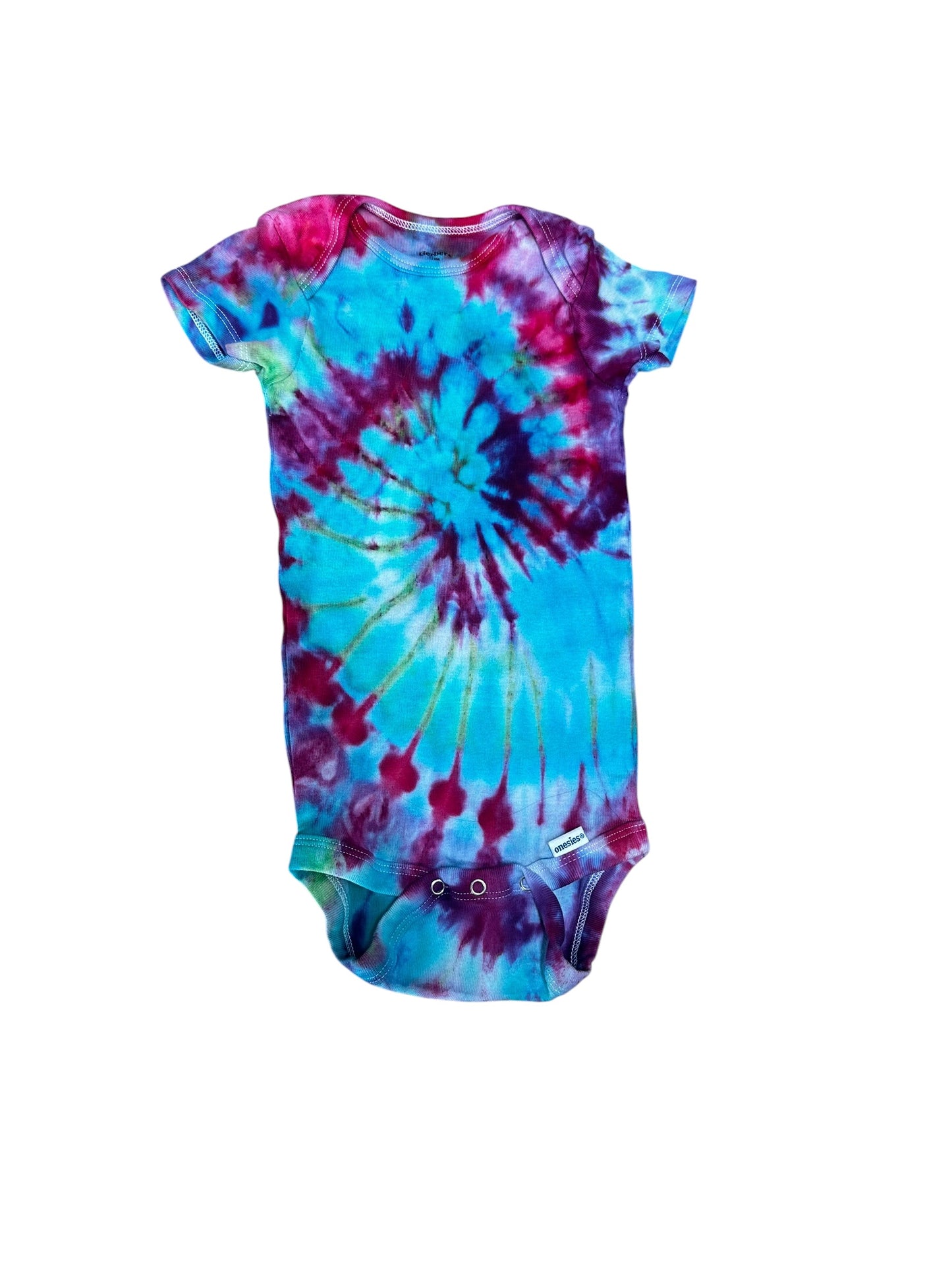 Infant 18 Months Pink Blue Purple and Green Spiral Ice Dye Tie Dye Onesie