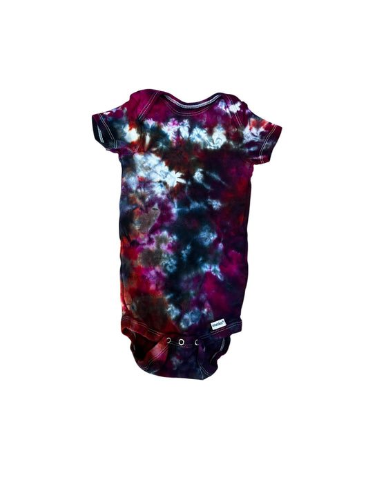 Infant 18 Months Red Black and Fuschia Scrunch Ice Dye Tie Dye Onesie
