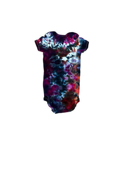 Infant 18 Months Red Black and Fuschia Scrunch Ice Dye Tie Dye Onesie