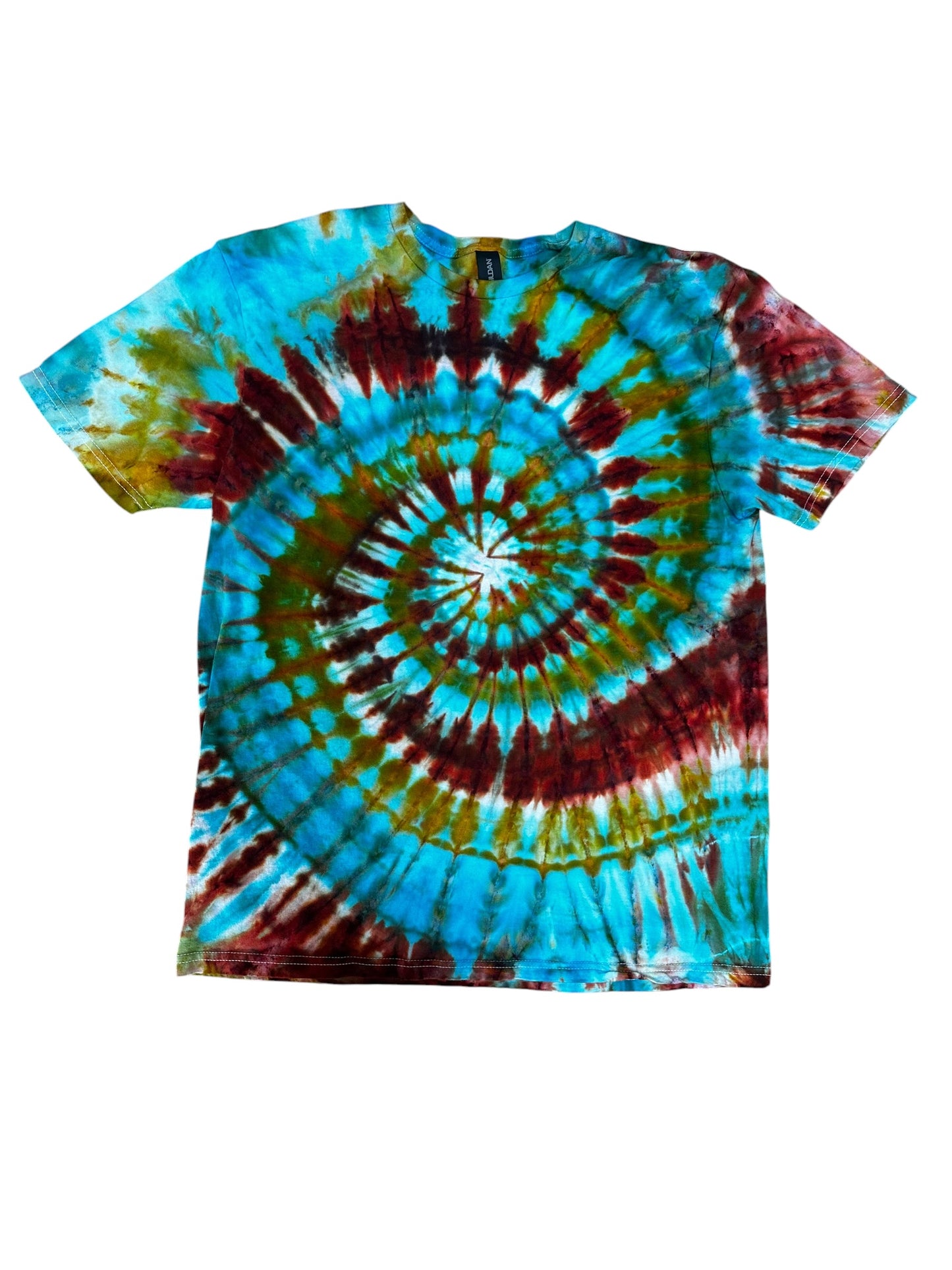 Adult Large Green Blue And Red Spiral Ice Dye Tie Dye Shirt