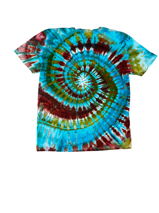 Adult Large Green Blue And Red Spiral Ice Dye Tie Dye Shirt