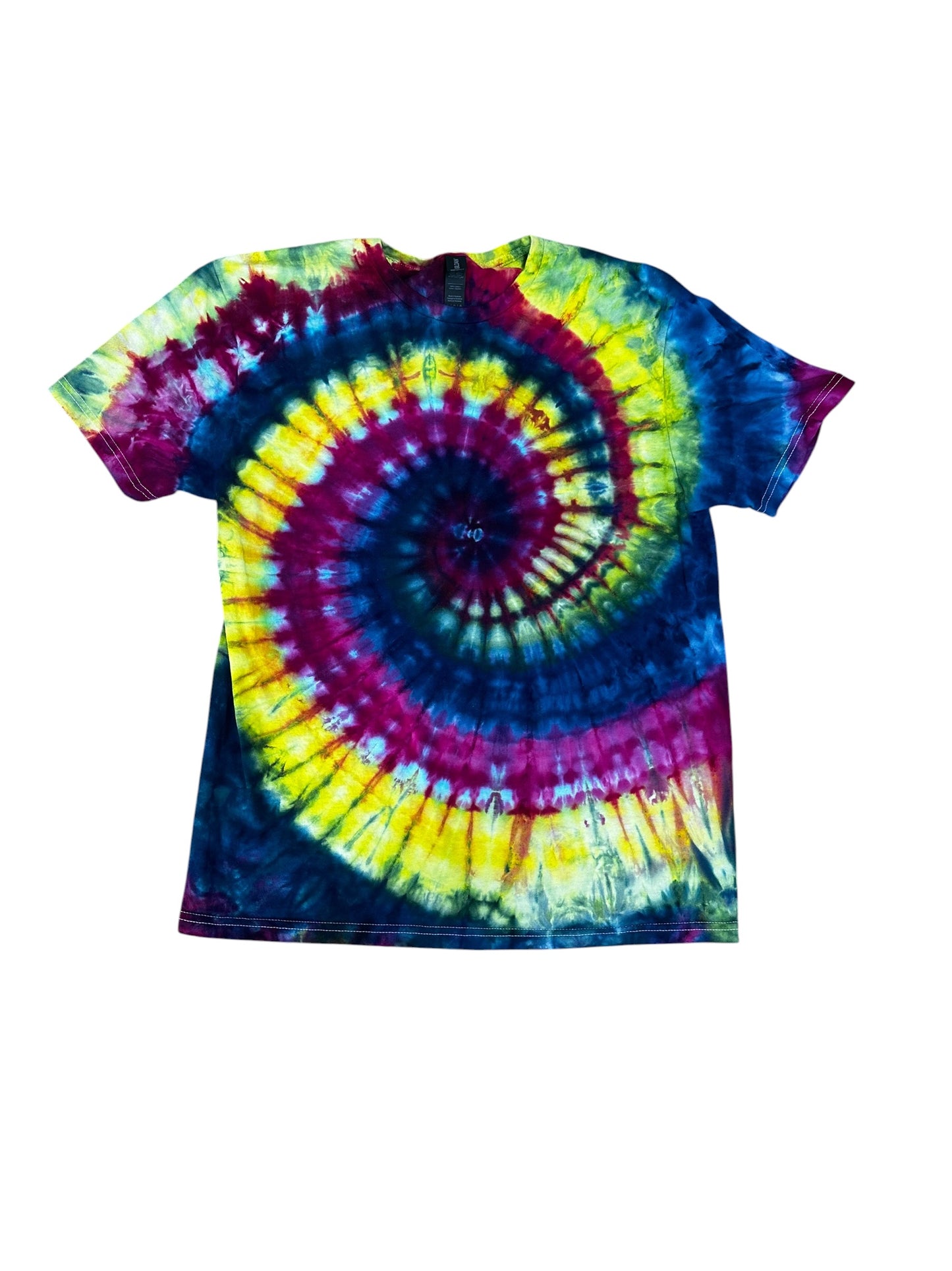 Adult Large Yellow Blue And Purple Spiral Ice Dye Tie Dye Shirt
