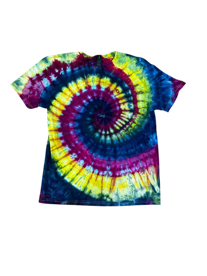 Adult Large Yellow Blue And Purple Spiral Ice Dye Tie Dye Shirt