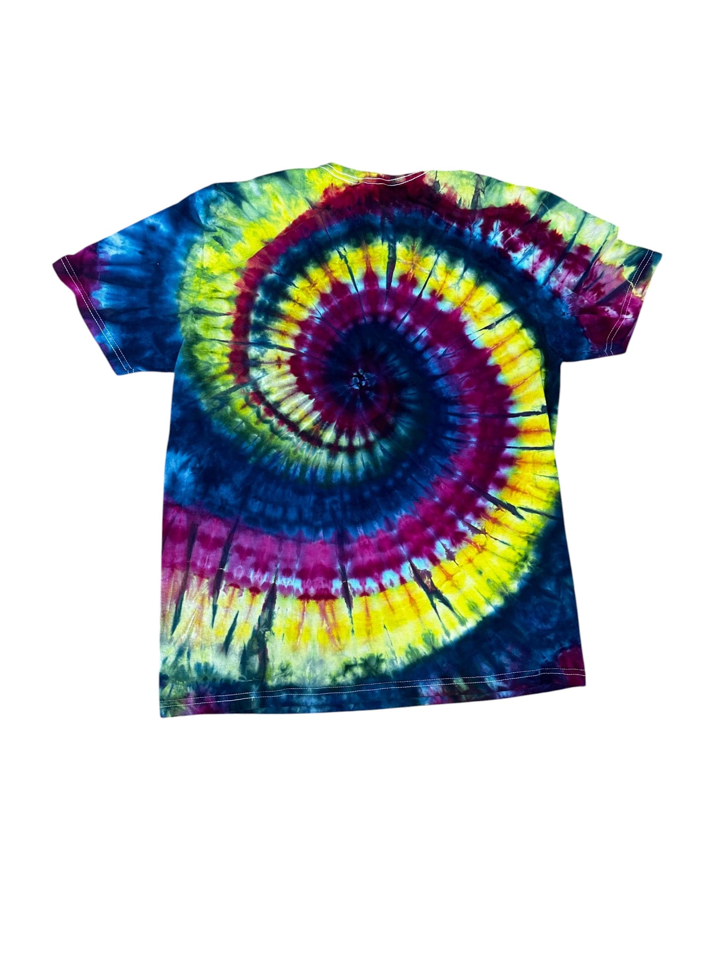Adult Large Yellow Blue And Purple Spiral Ice Dye Tie Dye Shirt