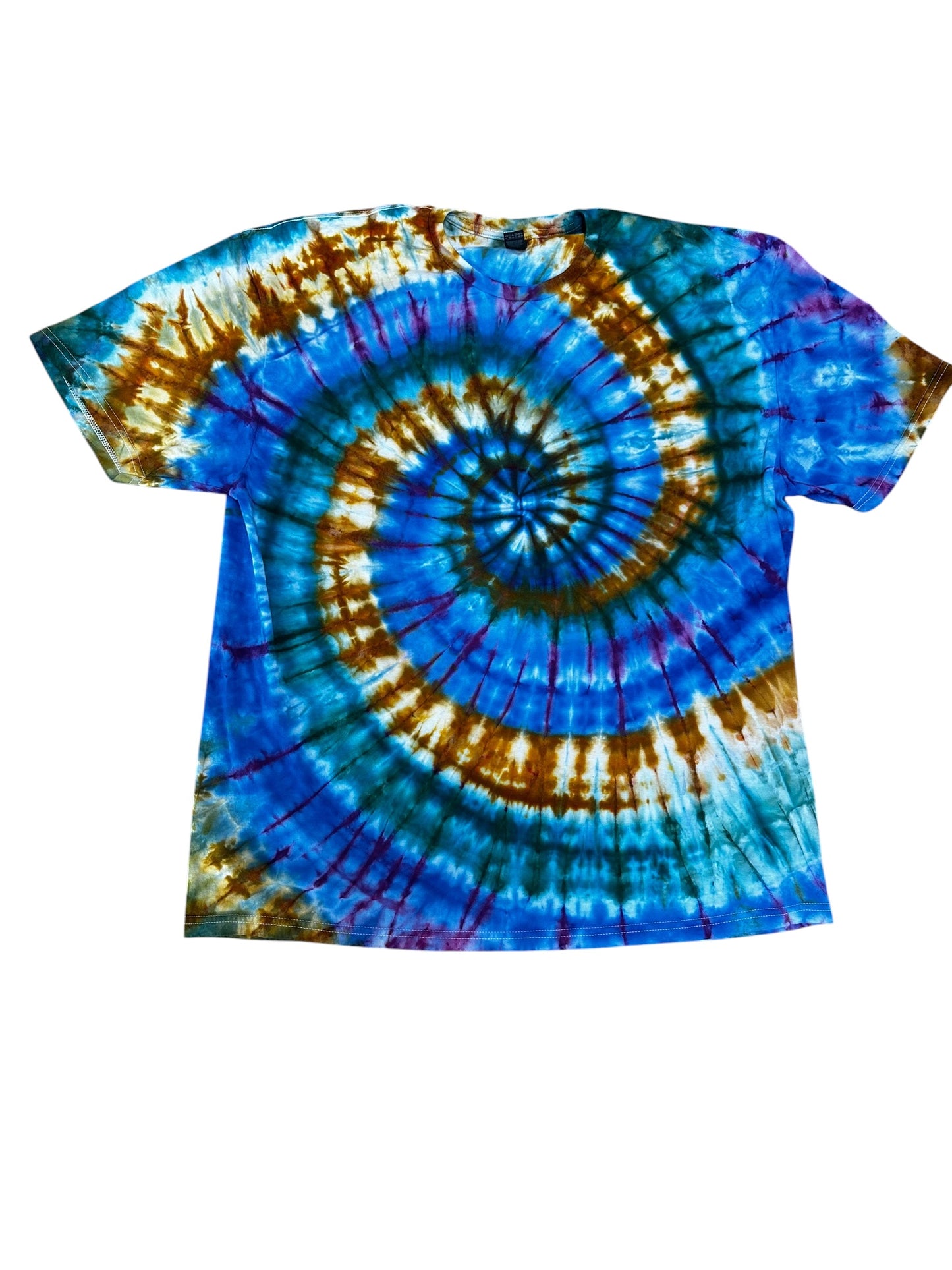 Adult 2XL Green Gold and Blue Spiral Ice Dye Tie Dye Shirt