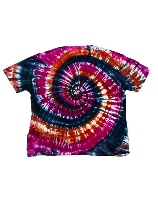 Adult 4XL Orange Black and Fuchsia Spiral Ice Dye Tie Dye Shirt