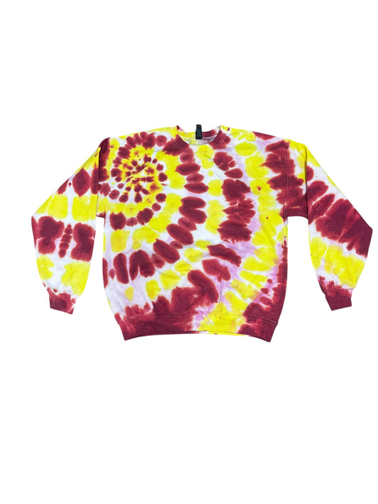 Adult Large Chiefs Red and Yellow Tie Dye Crewneck Sweater