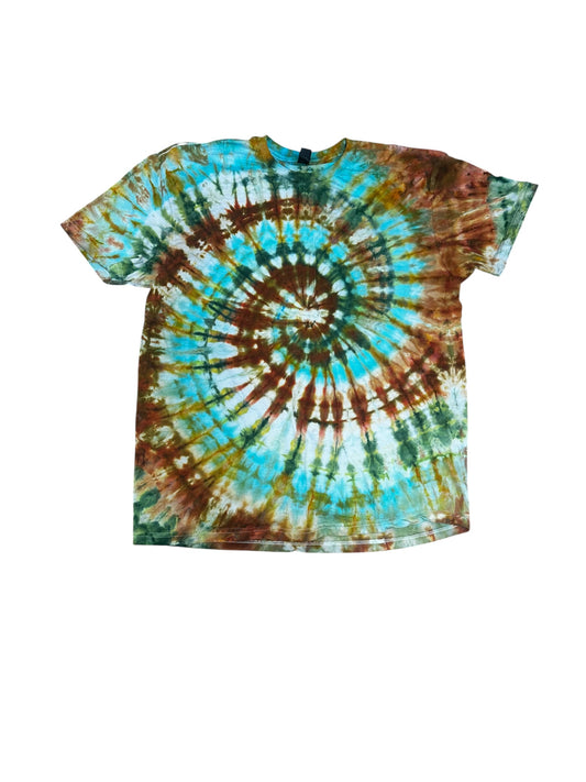 Adult XL Green Blue And Brown Spiral Ice Dye Tie Dye Shirt