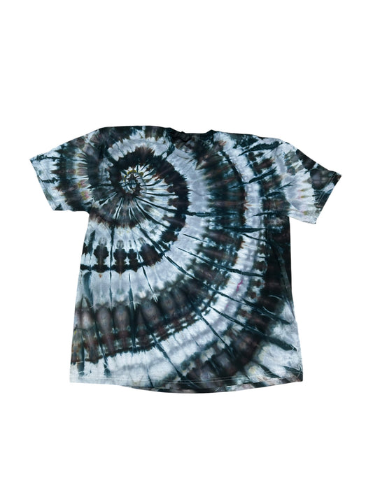 Adult XL Gray And Black Spiral Ice Dye Tie Dye Shirt
