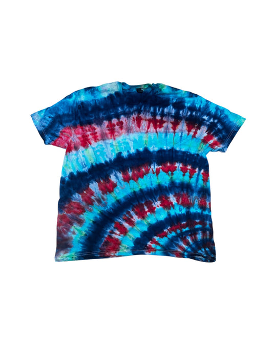 Adult XL Blue And Red Spiral Ice Dye Tie Dye Shirt