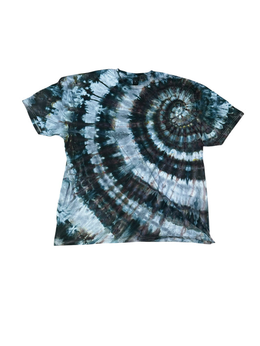 Adult 2XL Black and Gray Spiral Ice Dye Tie Dye Shirt