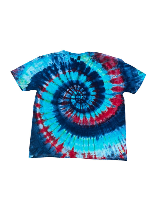 Adult 2XL Blue and Red Spiral Ice Dye Tie Dye Shirt