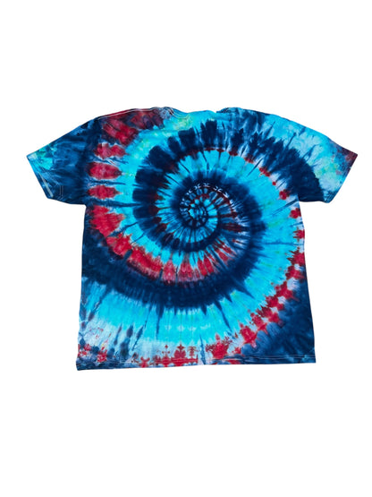 Adult 2XL Blue and Red Spiral Ice Dye Tie Dye Shirt