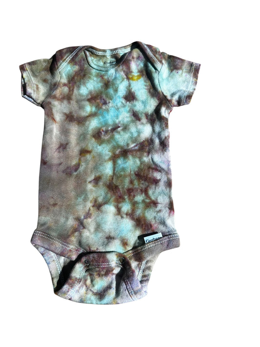 Infant 0-3 Months Blue and Brown Scrunch Ice Dye Tie Dye Onesie