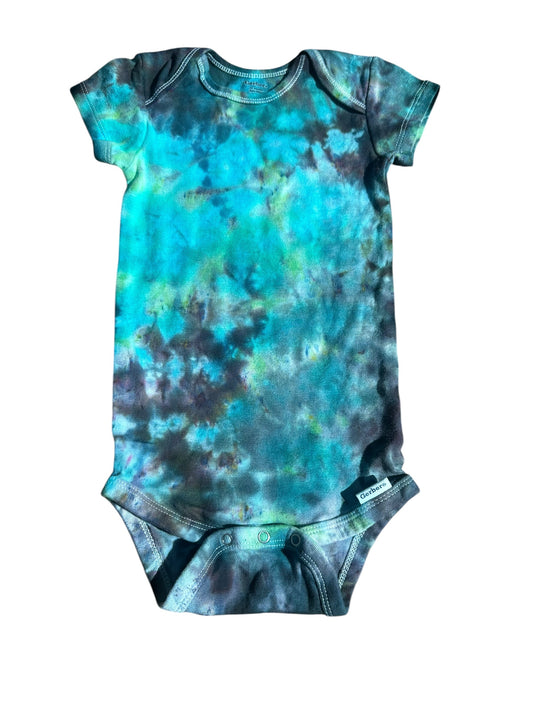 Infant 24 Months Green and Blue Scrunch Ice Dye Tie Dye Onesie
