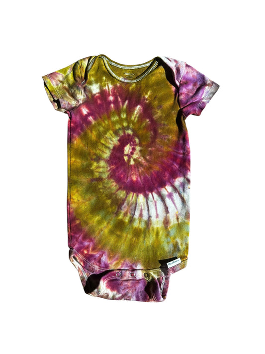 Infant 24 Months Green and Purple Spiral Ice Dye Tie Dye Onesie