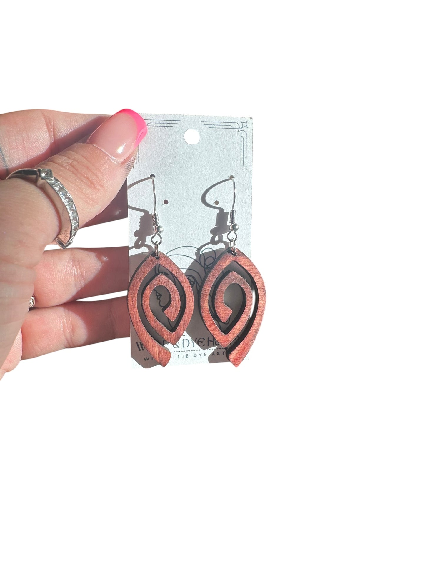 Hypoallergenic Hand Painted Laser Engraved Wood Dangle Earrings