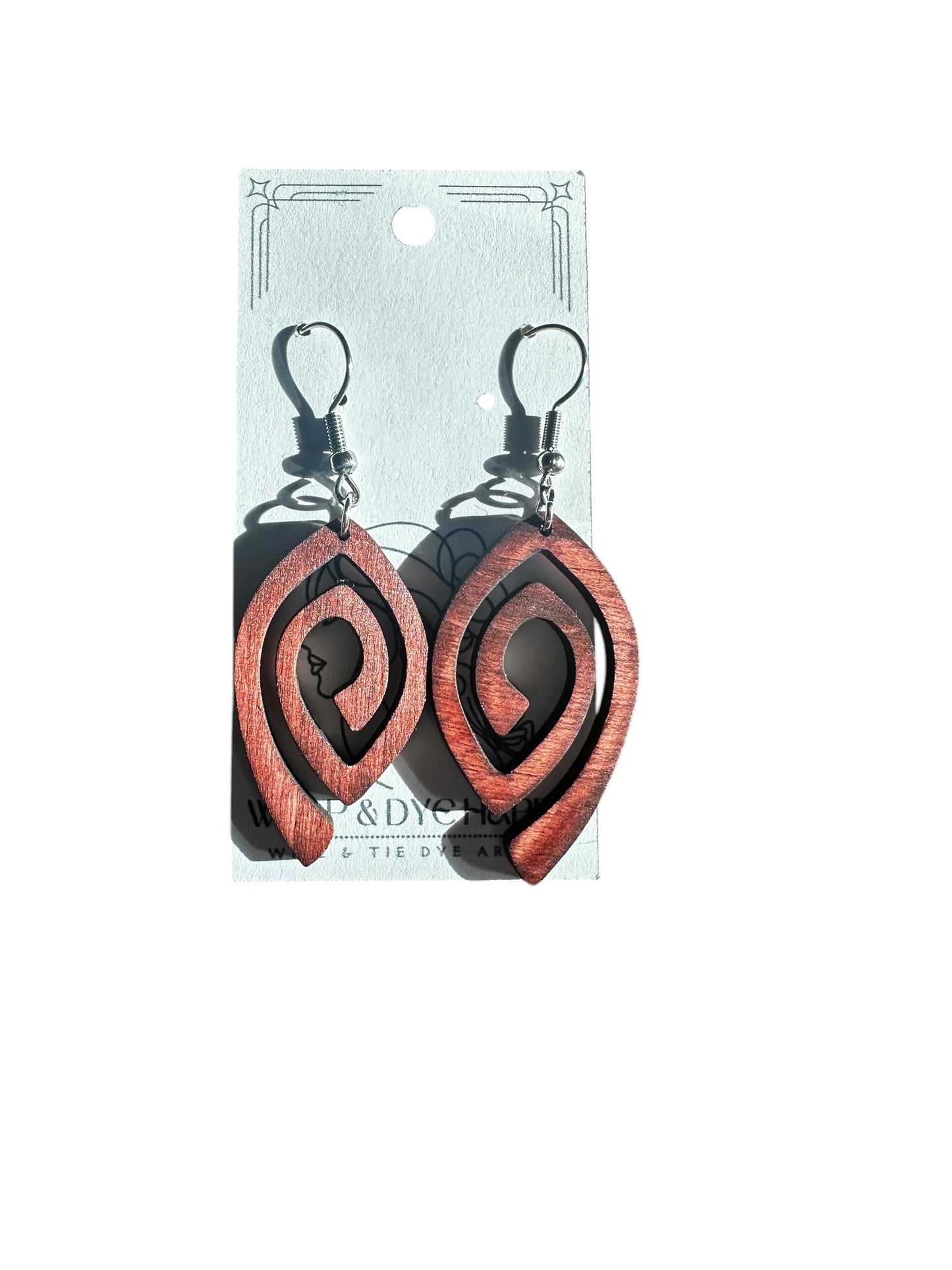 Hypoallergenic Hand Painted Laser Engraved Wood Dangle Earrings