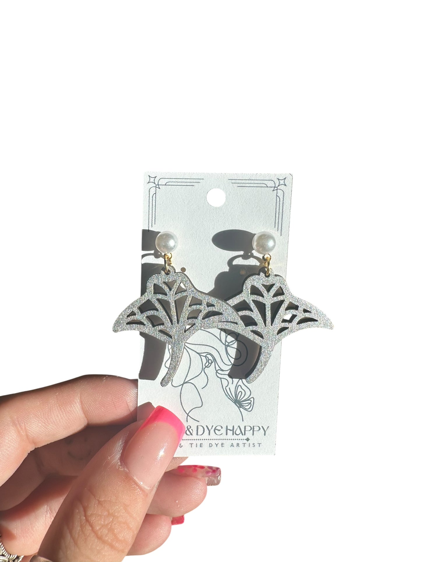 Hypoallergenic Hand Painted Stingray Laser Engraved Wood Dangle Earrings