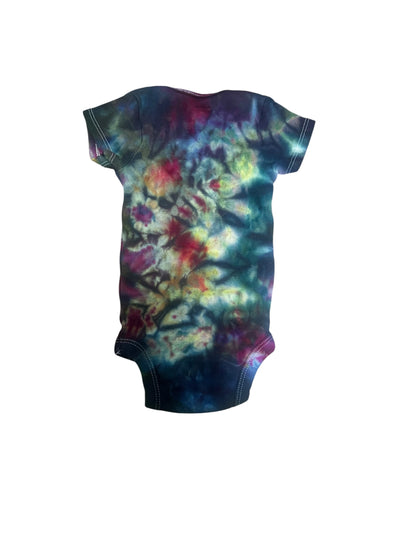 Infant 0-3 Months Blue Green Purple and Yellow Scrunch Ice Dye Tie Dye Onesie